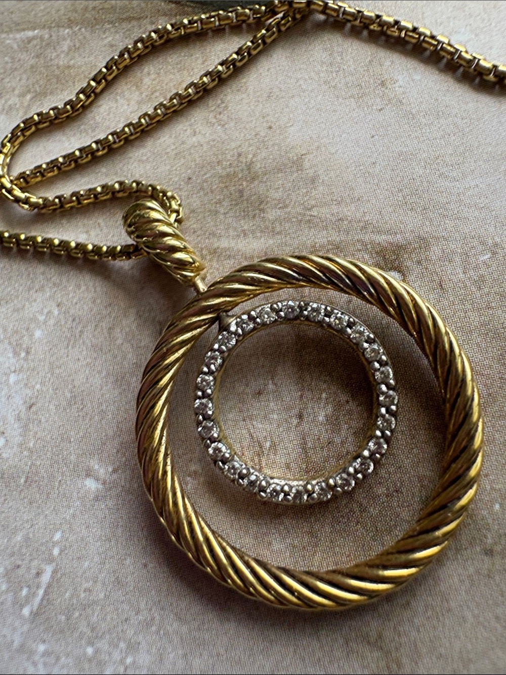 David Yurman Gold Diamond Mobile Circle Necklace